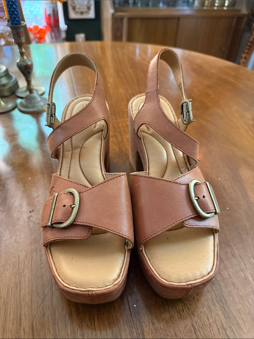 Born Women’s Tan Buckle Platform Sandals